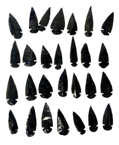 Black Obsidian Hand-Knapped Arrowheads - Set of 100