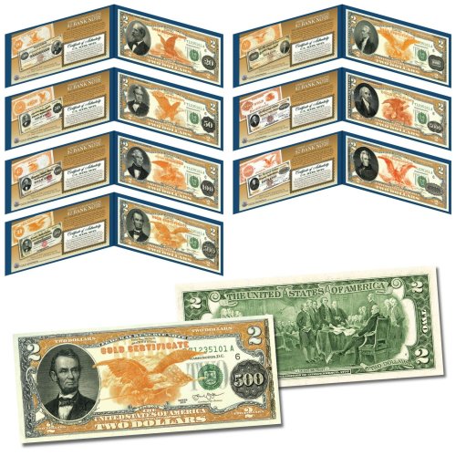 Complete Set of 1882 Series Genuine $2 Gold Certificates on U.S. Bills