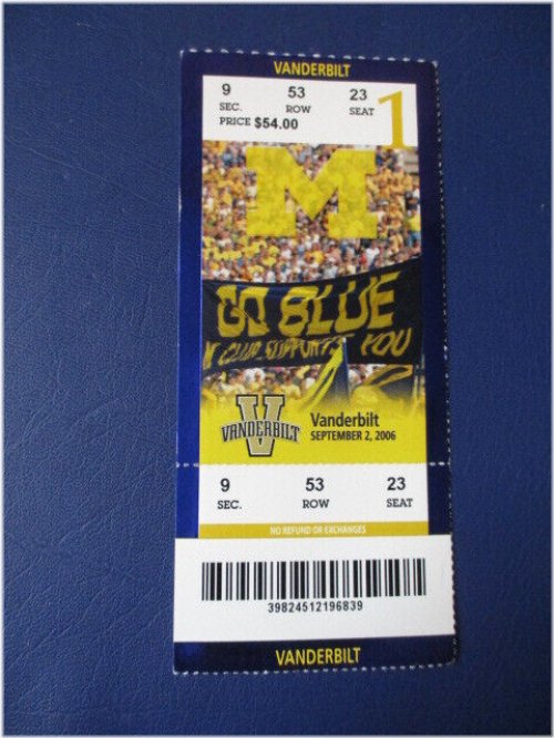 Wolverines vs Commodores 2006 Football Ticket Stub