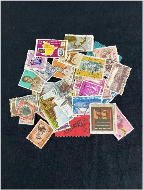 South Central African Stamp Collection - 43 Unique Used Stamps from Congo and South Africa (1970s-80s)