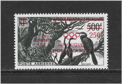 Central African Republic 1960 250fr on 500fr Multi-Color Stamp