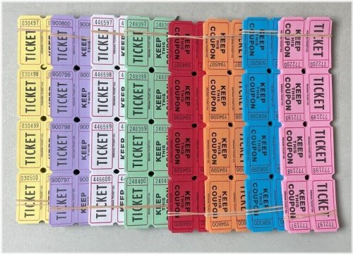 Pot Splitter Raffle Tickets - 500 Double Stub Tickets in 8 Colors