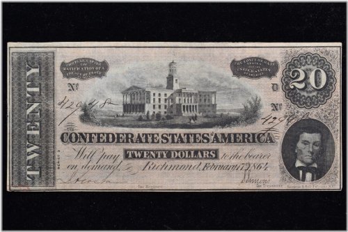 Confederate States of America 1864 $20 Richmond 948 - Extra Fine