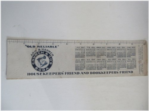 Heritage Ink Blotter: ARM & HAMMER 1914 Calendar & Ruler