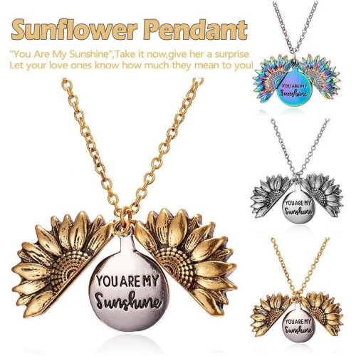 Sunflower Locket Necklace - Boho Chic Women's Jewelry with a Heartfelt Message