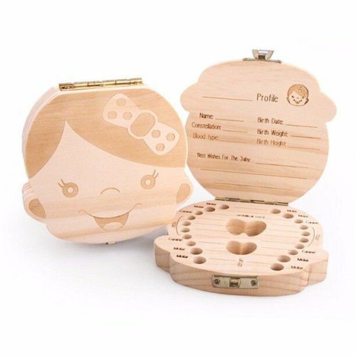 Tiny Treasures Wooden Keepsake Box for Baby Teeth and Memories