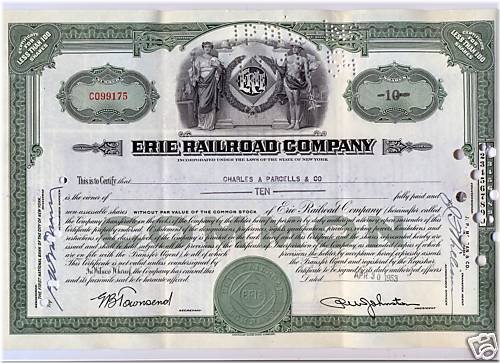 Erie Green Stock Certificate