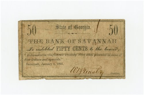Civil War Era Banknote from The Bank of Savannah, Georgia