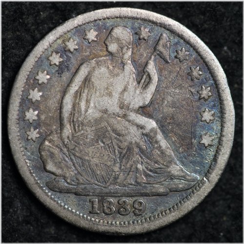 1839 Seated Liberty Silver Half Dime with Fine/VF Toning