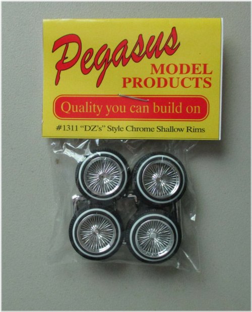 Shallow Chrome Rims with Whitewall Tires - 1:24/1:25 Scale Model Accessory by Pegasus 1311