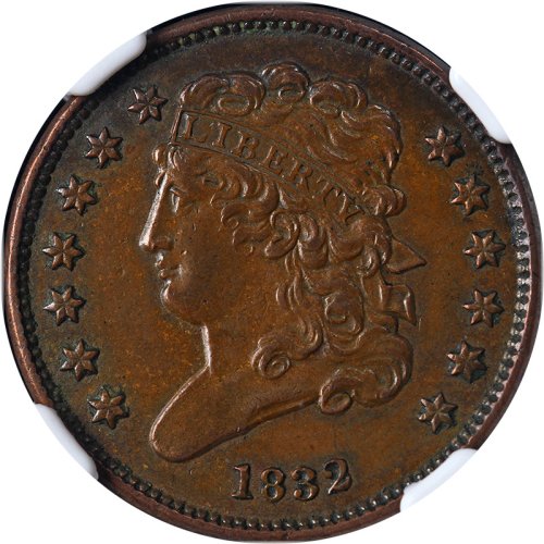 Antique Copper Treasure - 1832 NGC AU Half Cent