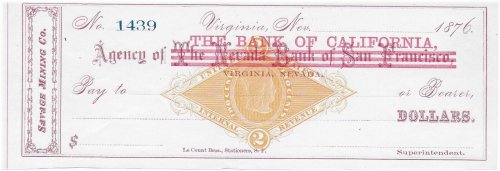 Savage Mining Company Check (1876)