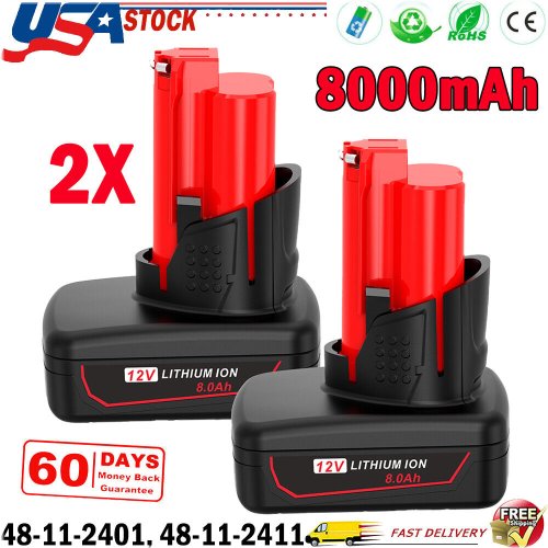 Milwaukee M12 LITHIUM 8.0Ah Extended Capacity Battery Twin Pack