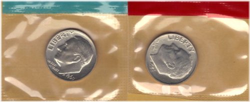 1969-P & D Uncirculated Roosevelt Dimes Duo in Mint Set Cello