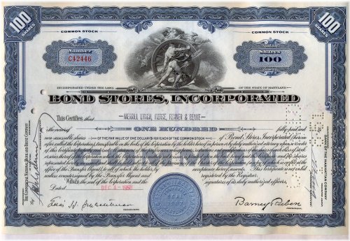 Blue Maryland Bond Stores Certificate