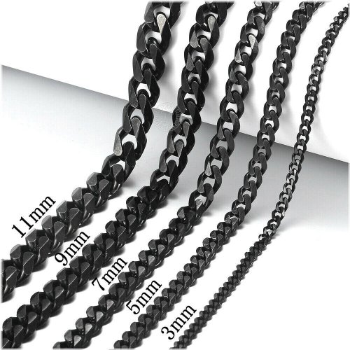 Cuban Curb Black Stainless Steel Link Chain Necklace