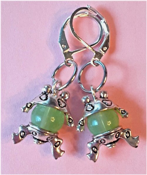 Emerald Frog Charm Artisan Earrings