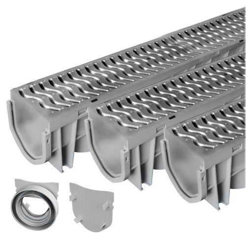 Steel Grate Trench Drain Set - 3-Pack