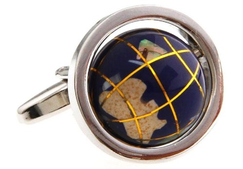 Spinning Earth Cufflinks with Gift Box and Polishing Cloth