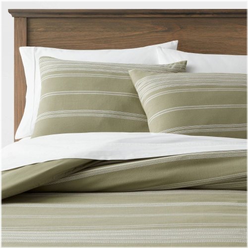 Moss Green/White Cotton Stripe Duvet Set