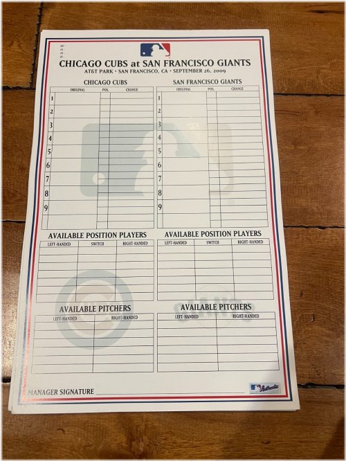 Vintage MLB Lineup Card from Historic Cubs vs. Giants Game