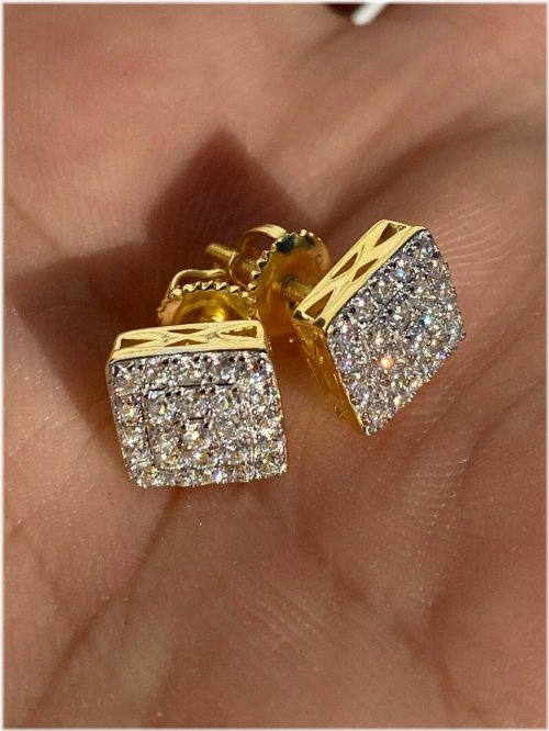 Silver Square CZ Earrings with Screw Backs