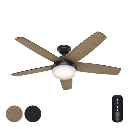 Matte Black Contemporary Ceiling Fan with Light Kit and Remote by Hunter