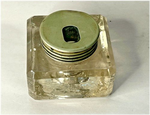 Vintage Jacobus Glass Slide-Top Inkwell