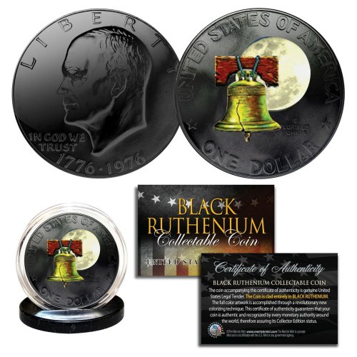 Bicentennial Eisenhower Dollar Coin with Dual Black Ruthenium and Colorized Finish