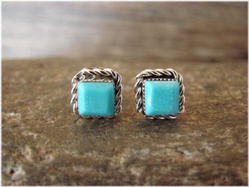 Turquoise Square Sterling Silver Earrings by Leander Cachini