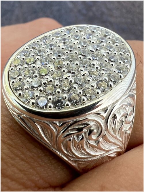 Sterling Oval Iced CZ Ring for Men