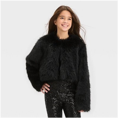 Midnight Faux Fur Cropped Jacket