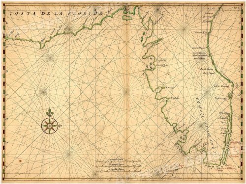 Florida Coastal Map - 1639 Vintage Wall Art