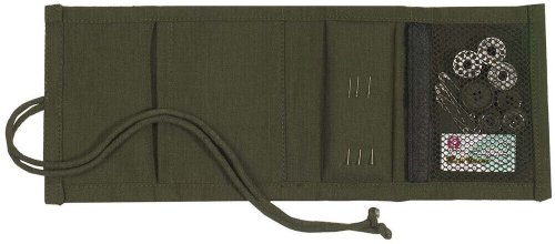 Olive Drab Canvas Sewing Kit with Threads and Needles in a Tri-Fold Military Pouch