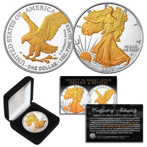 Golden Silver Eagle with Fine Silver Background and Box