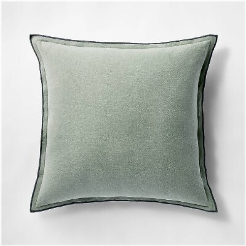 Green Linen Square Pillow