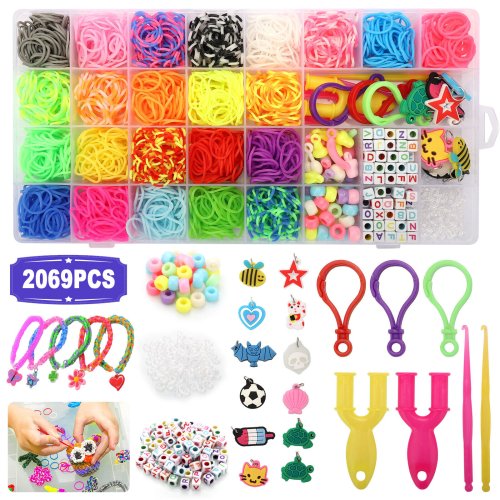 Rainbow Bands DIY Bracelet Kit - 2069 Pieces in 23 Colors for Kids and Girls Crafting