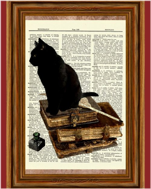 Whiskered Words Art Print: A Vintage-inspired Collage of Curiosity