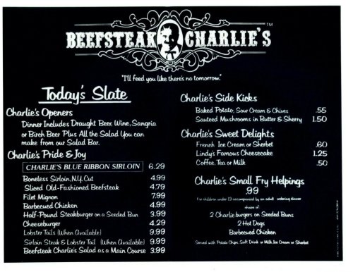 Beefsteak Charlie's Nostalgic Menu Collection