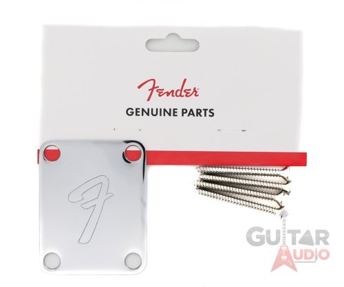 Chrome Neck Plate with Screws for Stratocaster and Telecaster Guitars