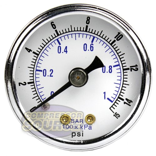 Back Mount Pressure Gauge with 1.5" Face and 0-15 PSI Reading