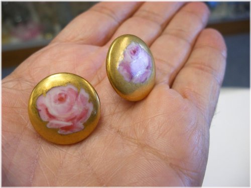 Victorian Hand-Painted Porcelain Collar Dress Stud Button Set