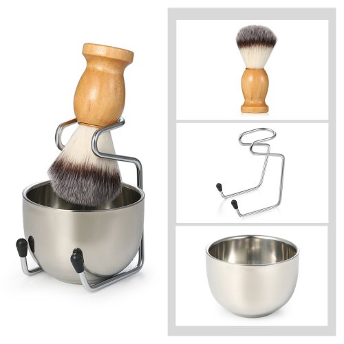 Wooden Shaving Set with Badger and Synthetic Brush and Stand