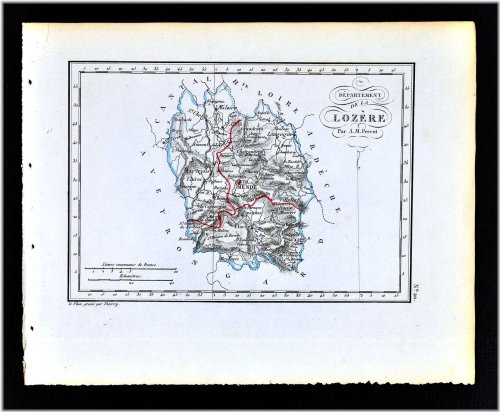 1841 Perrot France Map - Departement Lozere Mende Florae Villefort Chirac Malzieu