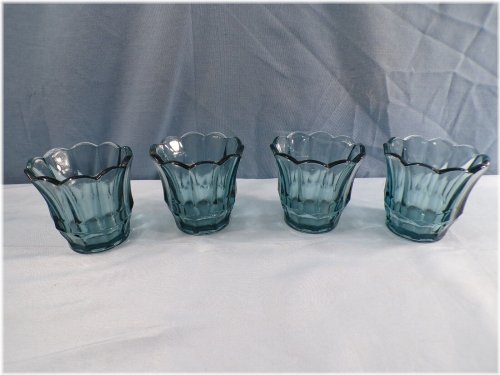 Blue Glass Votive Set with Flared Ribbed Design
