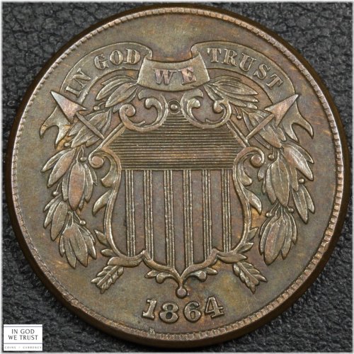 1864 Large Motto Copper Two Cent Piece