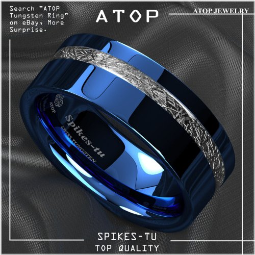 Blue Silver Inlay Tungsten Ring for Men