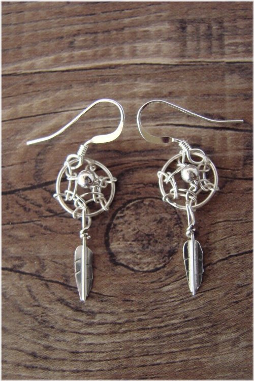 Southwestern Dreamcatcher Feather Earrings by Arviso