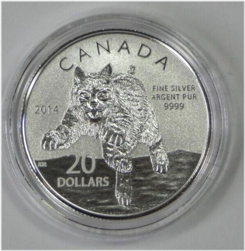 2014 Canadian Bobcat/Lynx Roux $20 999 Fine Silver Capsule Coin