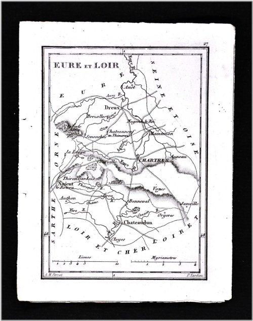 Antique French Miniature Map - Eure et Loir - Dreux Chartres Nogent (1833)